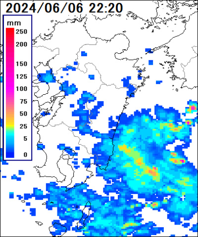 宮崎県 南部山沿いの雨雲レーダー