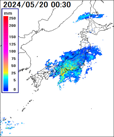 日本域の雨雲レーダー