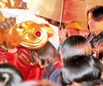 鳥取城北高寮生麒麟獅子で験担ぎ 湯所神社宵宮祭に初参加