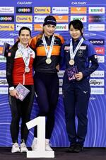 女子500メートルで稲川が3位