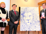 福高祭のライブペイント作品展示 青已はなねさんが打吹回廊に届ける