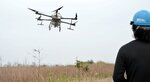 ヌカカ抑制石灰 ドローンで散布 米子、14ヘクタールに範囲拡大