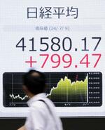 東証終値799円高、最高値更新